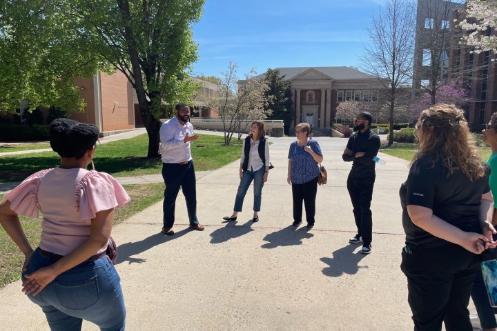 a group of people in a park